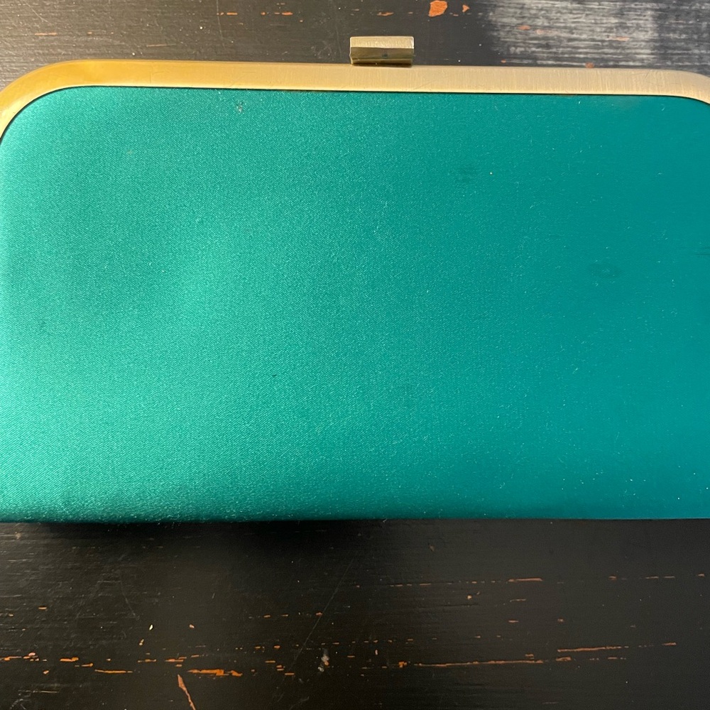 Green satin evening purse.
